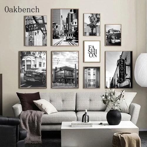 Black And White Canvas Painting City Architectural Indicator Wall Art Print Nordic Posters And Prints Living Room Decoration