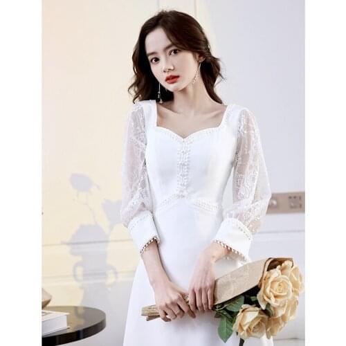 Women Cocktail Dresses Party Dress Tea-Length Elegant Long Sleeves A-Line Prom Vestido Homecoming Dress