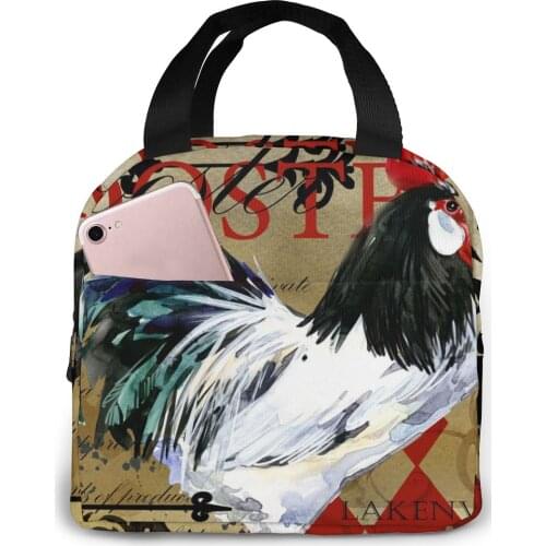 Domestic Farm Rooster Lunch Food Box Bag Fashion Insulated Thermal Food Picnic Lunch Bag for Women kids Men Cooler Tote Bag