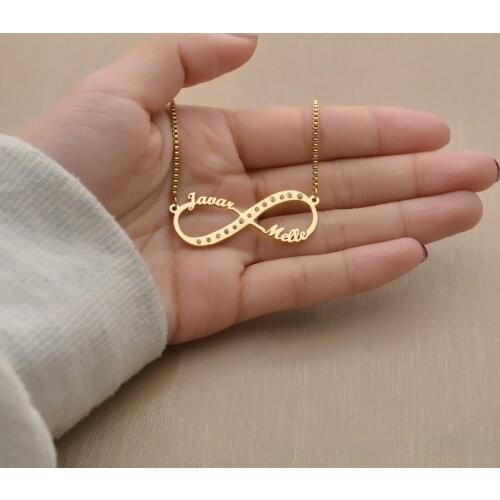 Custom Personalized Infinity Name Necklace Stainless Steel With Multiple Diamond Box Chain Name Necklace For Women Girls Gifts