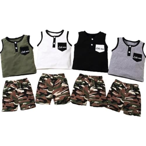 Citgeett Summer 1-5Years Kids Baby Boys SleevelessTops+Shorts Camouflage Pattern Printing Casual Clothing Set