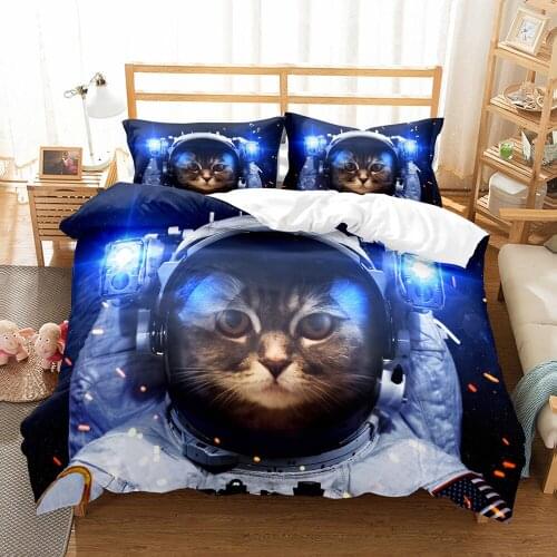 Pets Astronauts 3D Duvet Cover Set King Queen Double Full Single Size Bed Linen Set