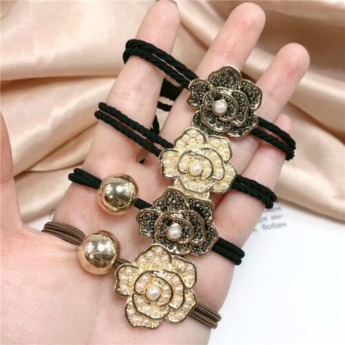New Fashion Flowers Hair rope Tie Accessories for Women Ultra-Stretch All-match Vintage Crystal Block Girls Hair Band