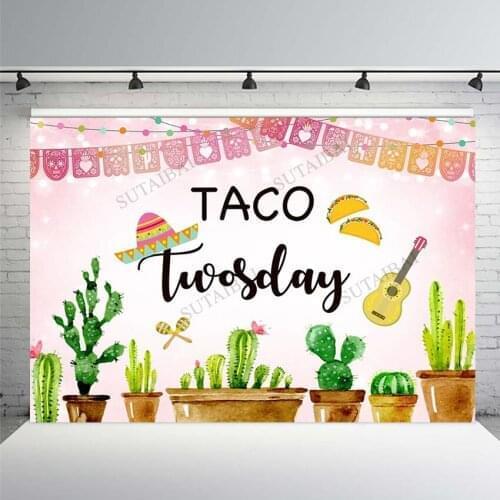 Mexican Fiesta Taco Twosday Birthday Photography Backdrop Fiesta Second Birthday Background Girls Cactus Floral Decor Banner
