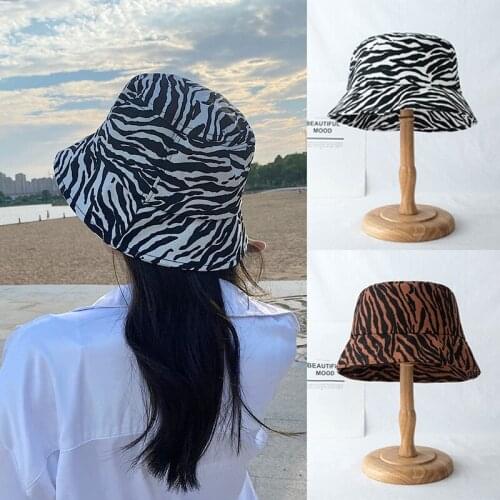 MueRaa Korean Style Zebra Printted Fashion Bucket Hats Caps For Women GIrls Spring Summer Retro Woman Fishing Caps Fisherman Hat