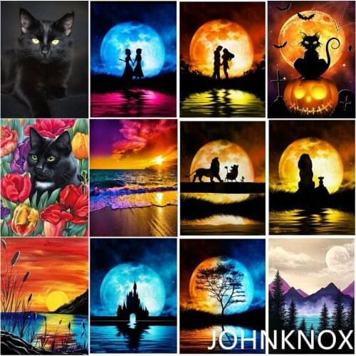 Moon Cat Sea Diamond Painting 5D Diy Diamond Embroidery Full Round& Square Drill Diamond Mosaic Cross Stitch Home Decor