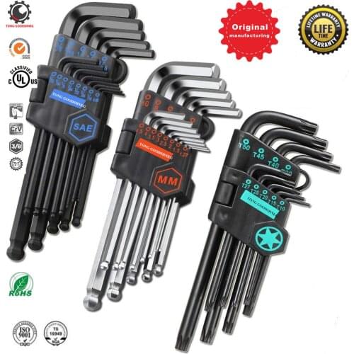 13 Pieces Inch Hex Key Allen Wrench Set,Metric Long Arm Ball End Hex Key Set Tools, Industrial Grade Long Allen Wrench Set