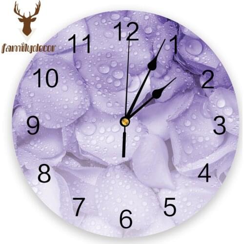 Purple Rose Petal Printed PVC Wall Clock Modern Design Home Decor Bedroom Silent Oclock Watch Wall For Living Room