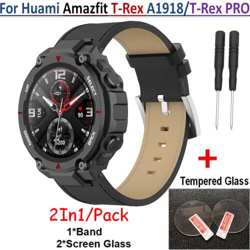 Smartwatch Bracelet Screen Tempered Glass Film for Xiaomi Huami Amazfit T-Rex A1918 Band Leather Strap for Amazfit T-Rex watch