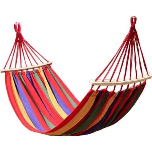 Portable Canvas Hammock Travelling Outdoor Picnic Wooden Swing Chair Camping Hanging Bed Rainbow Striped Camping Tent