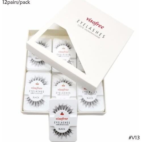 12 Pairs Visofree Lashes High Quality Eyelashes Natural Look Glamorous Effect Hand Made 100% Human Hair Lashes Makeup Artists