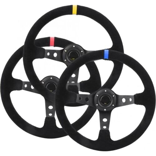 Universal 35cm/14inch 6-Bolts Auto Car Racing Steering Wheel with Horn Yellow Napped Leather + Aluminum