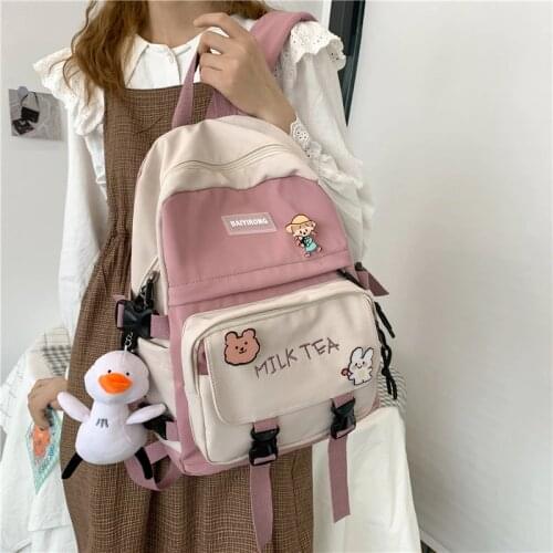 Female Cute Embroidery Backpack Harajuku Panelles School Backpacks Women Korean Ins College Student School Bags for Girls Simple