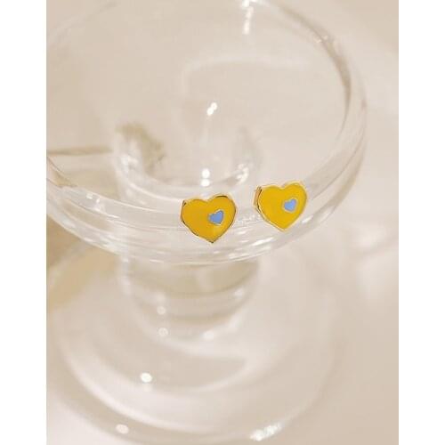 YAOLOGE New Yellow Heart Enamel Stud Earrings For Women Geometric Alloy Earrings 2021 Trend Girls Party Fashion Jewelry Brincos