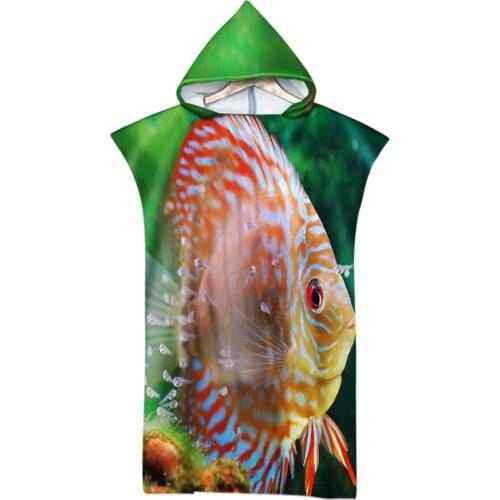 Blue Marine Life Colorful Fish Ocean Printing Outdoor Adult Hooded Beach Towel Poncho Bathrobe Towels Women Man Bathrobe