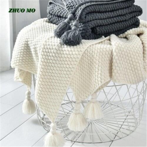 Nordic Sofa Throw Blanket For Beds Hand-Knitted Knitted Wool Blanket Leisure Blankets Chunky Knit Blanket Photo Props Tassel