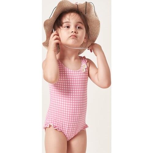 Julysand Swimwear Girls One Piece Swimsuit Lovely Pink Plaid Printed Kids BathingSuit Skin Care Childrens High-end Swimwear