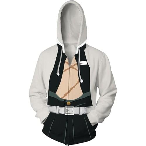 Demon Slayer Kimetsu no Yaiba Cosplay Hoodie Shinazugawa Sanemi Zipper Hoodie Sweartshirt Coat Cosplay Pullover