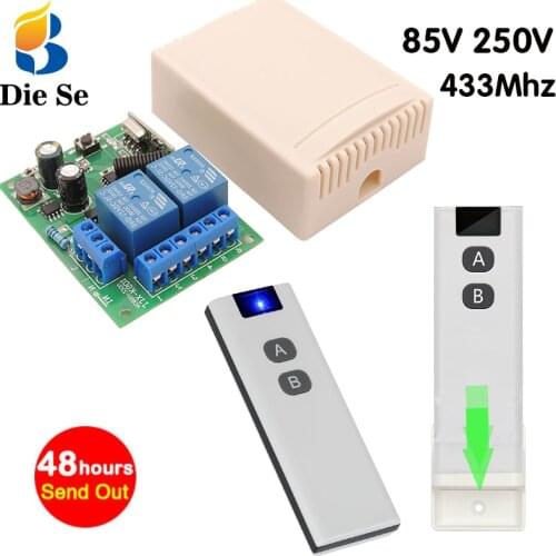 433Mhz Universal Remote Control Switch AC 110V 220V 2CH Rf Receiver Module and Transmitter, Garage Gate Door Light Controller