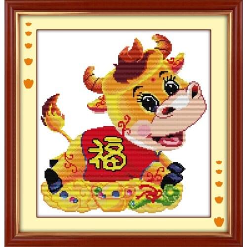 Everlasting Love Cattle With Blessing Ecological Cotton Chinese Cross Stitch 11 14CT Printed DIY Christmas Decorations For Home
