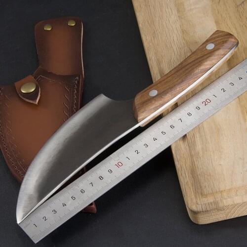 XYj Outdoor Forged Boning Camping Serbian Knife High Carbon Steel BBQ Handmade Chef Full Tang Sliced Kitchen Knife Sheath Case