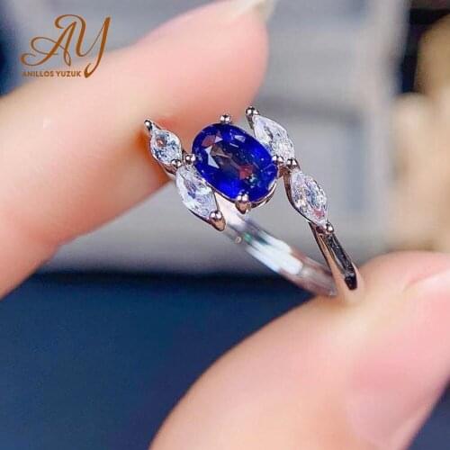 Anillos Yuzuk Authentic 925 Sterling Silver Blue Oval CZ Tiny Pendant Finger Rings For Women Engagement Statement Jewelry