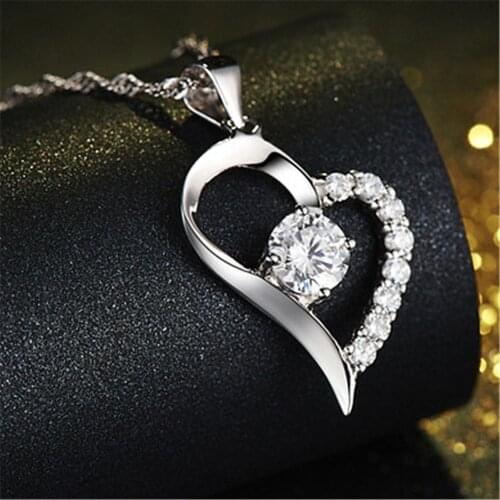 Hot 925 Sterling Silver purple Shiny Zircon heart pendant Necklace for Women Fashion party luxury Jewelry romantic Holiday gift