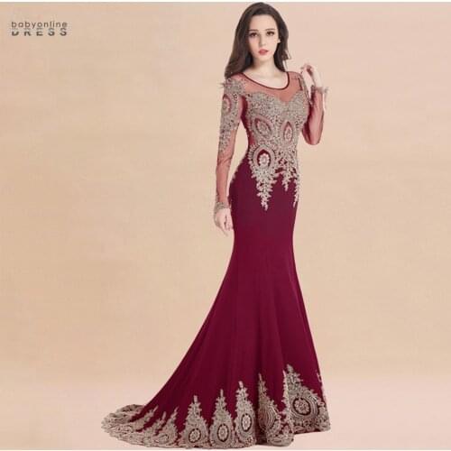 New Kaftan Dubai Burgundy Lace Mermaid Prom Dresses Long Sleeve Formal Pary Prom Gowns Women Vestido Longo Robe de Soiree Longue