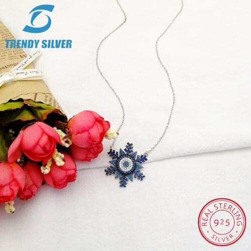 925 sterling silver necklace fine jewerly colorful stone rhodium plating gift for woman girl Snowflakes blue evil turkish eyes