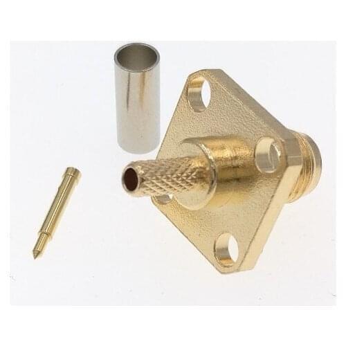 10PCS RP-SMA Female 4-Hole Flange Panel Mount Crimp RF Connector For RG316 RG174 LMR100 Coaxial Cable