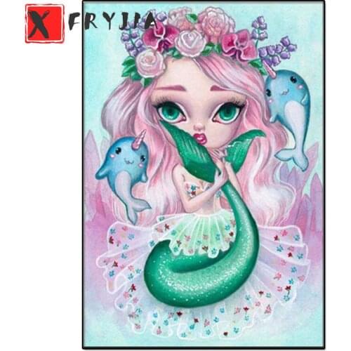 Full Round Square Diamond Embroidery Cartoon Big Eye Mermaid Girl Diy 5D Diamond Painting Sale mosaic Cross Stitch Kits decor