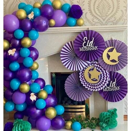 72pcs EID Mubarak Balloons Garland Arch Kit Purple Blue Gold Latex Balloons for Muslim Ramadan Eid Party Decorations