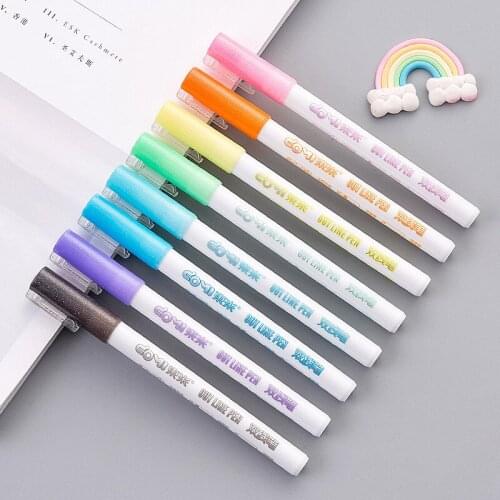 8 pcs/set Double Lines Art Marker Pen Out Line Pen Scrapbooking Pens Fine Liner Marker Fineliner Calligraphy Lettering Pen Color