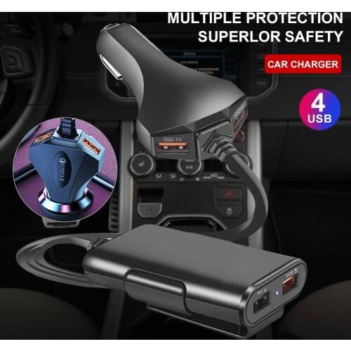 4 In 1 QC3.0 Car Charger Quick Charge Adapter Fast Charge Multi USB Car Charger Front And Back Portable Seat Vehicle Charger