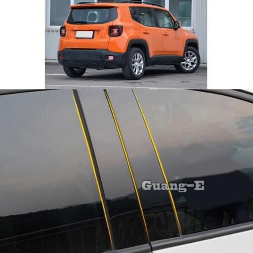Car PC Material Pillar Post Cover Door Trim Window Piano Black Molding Sticker Plate For Jeep Renegade 2016 2017 2018-2020 2021
