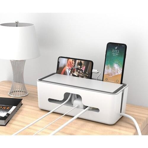 White Cable Storage Box Desktop Power Strip Wire Network Line Charger Socket Organizer Convenient Home Power Socket Storage