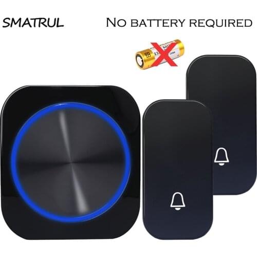 Self-powered Wireless DoorBell Door Bell Ring Chime Call Night Light No Battery EU Plug Waterproof 1 button 1 Receiver