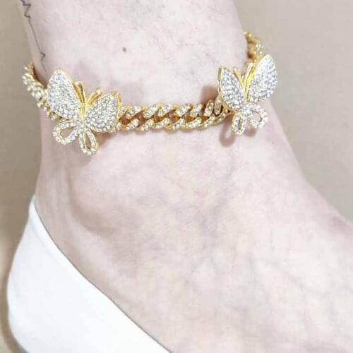 CZ Zircon Butterfly Charm Ankle Bracelet Cuban Link Chain Anklets For Women Wide Foot Bracelets Boho Beach Girl Bling Jewelry