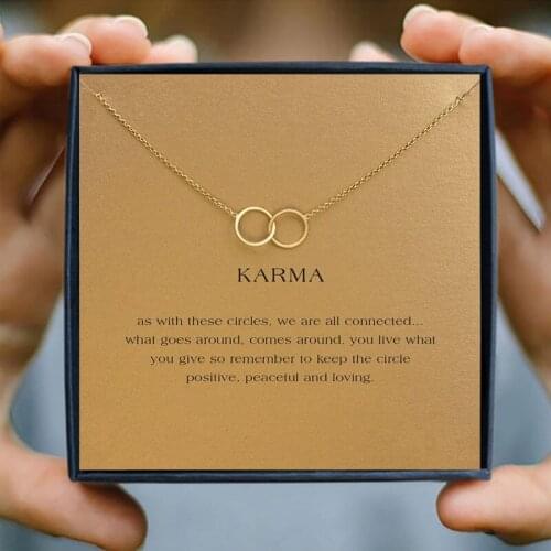 Icareu Round Circle Interlock Pendant Necklace For Women Minimalist Gold Color Chain Choker Necklaces Karma Gift Box Card New
