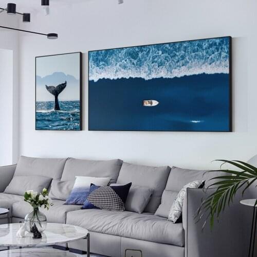 Nordic Style Living Room Decoration Painting Modern Simple Atmospheric Background Wall Art Light Luxury Blue Sea View Home Decor