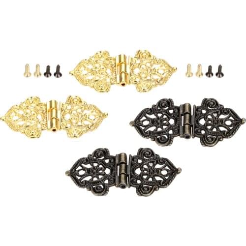 20Pcs 53*28mm Zinc Alloy Hollow Flower Decorative Hinges Metal Furniture Hinges Cabinet Door Butt Hinges for Jewelry Wooden Box