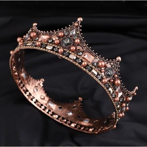 Coffee Gold Circle Tiaras Royal Queen King Wedding Crown Diadem Party Prom Headband Pageant Headdress Hair Jewelry Ornament