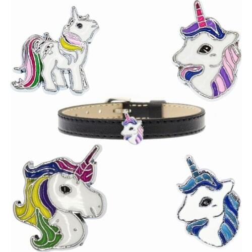 More Options 50pcs Unicorn Internal Dia. 8mm Slide Charms DIY fit 8mm Band Pet collar Bracelet Keychain
