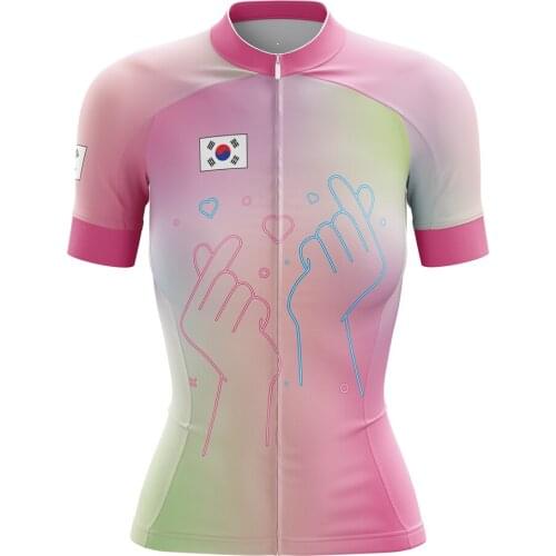 Breathable Pink Couple Style Heart Gesture Pattern Cycling Clothing MTB Bike Jersey Maillot Ciclismo for