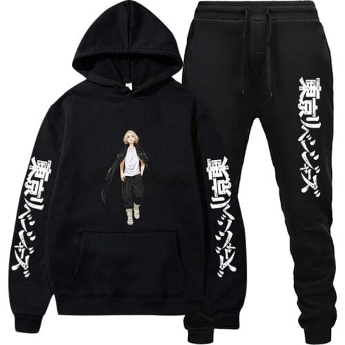 Tokyo Avengers Two Piece Set Anime Cartoon Hoodie + Pants Sportswear Mens and Womens Sweatshirts Streetwear Pullover Harajuku