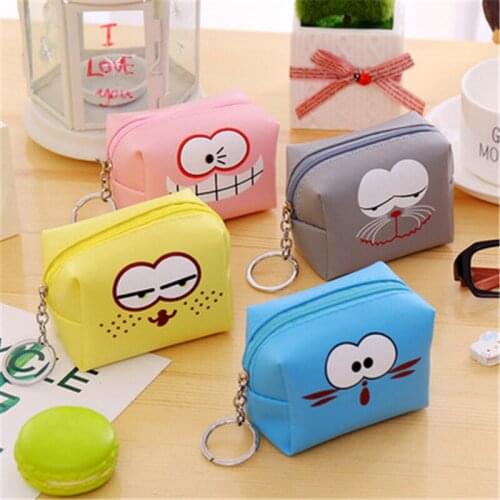 DL Korean creative cartoon wallet funny expression box leather coin bag student Mini hand lady bag Stationery office supplies