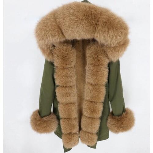 2020 Real Fur Waterproof Parka Winter Jacket Women Natural Fox Fur Collar Hood Cuffs Coat Thick Warm Outerwear Streetwear Casual