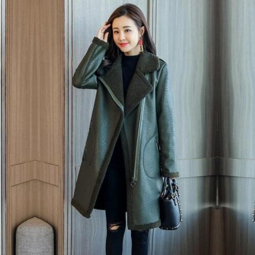 HOT Women 2021 autumn and winter new Fashion thick long sheep shearing Fur coat womens Slim PU leather jacket fur outwear S-3XL