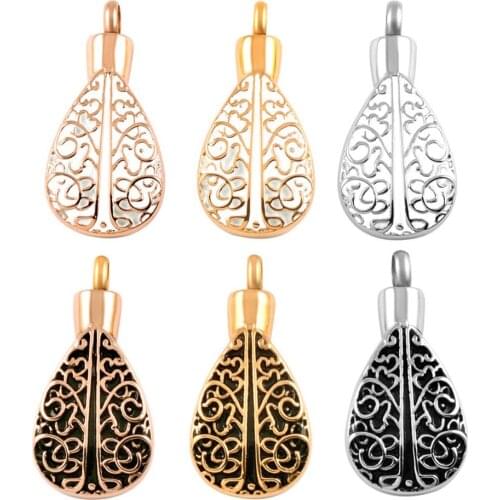 MJD8501 Tree In Teardrop Funeral Memorial Jewelry Cremation Urn Necklaces for Ashes (Black&Golden)