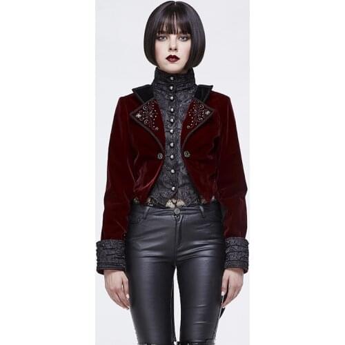 Devil Fashion Wine Red Velvet Victorian Coats Lace Double-breasted Jacket Party Costumes for Women